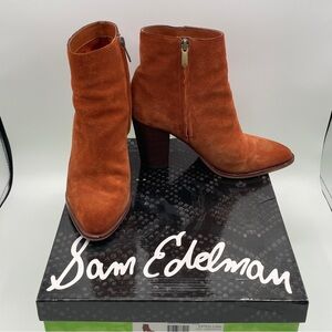 Sam Edelman Blake Cinnamon Suede Ankle Boots Block Heel Sz 7